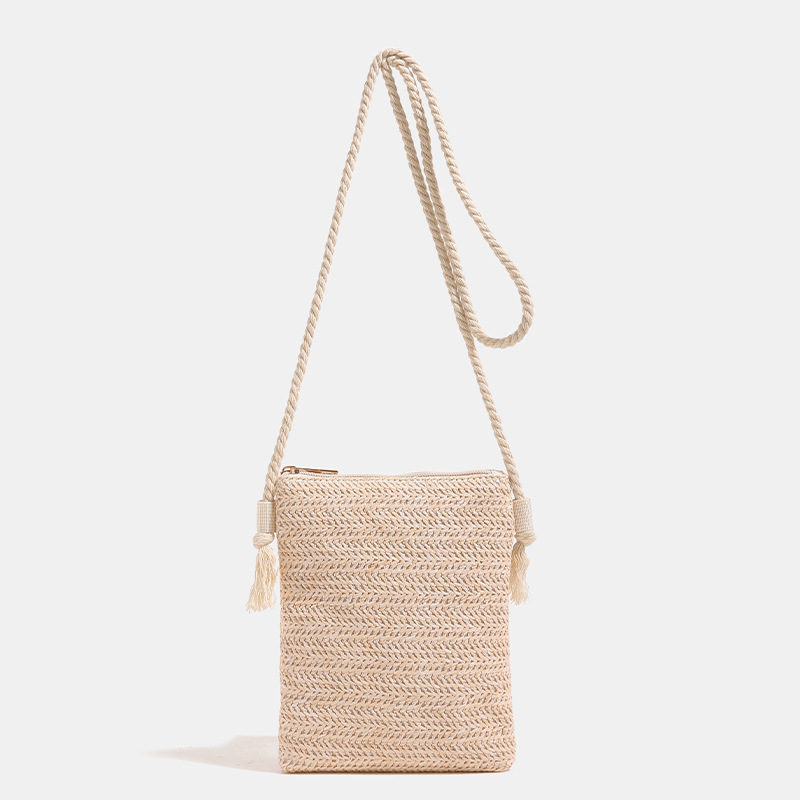 Mobile Phone Bag Women's 2024 New Cross-border Straw Vertical Shoulder Bag Amazon Simple Travel Crossbody Beach Bag