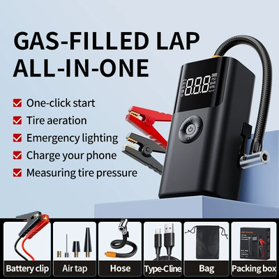Cross-Border Car Emergency Jump Other Automotive Safety Supplies - english-version-qs003-all-in-one-machine-black-6000-mah-smart-clip