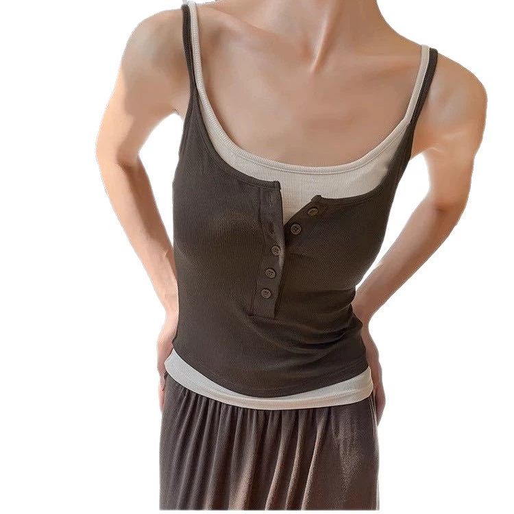 Приталённый топ‑маечка с чашками, женский на плечах, базовый вариант, one size (80–125 цзинь)