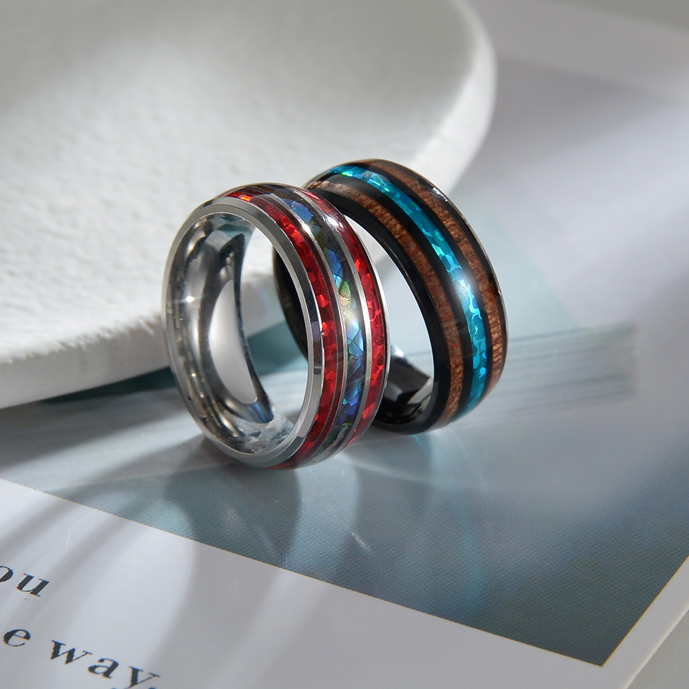Retro U Shape Titanium Steel Inlay Shell Rings