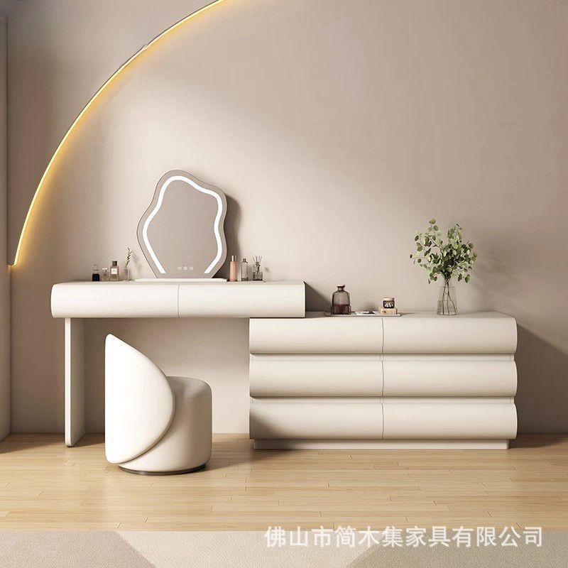 크림화이트 110 6단 서랍장 + 110 테이블 + 거울 + 스툴