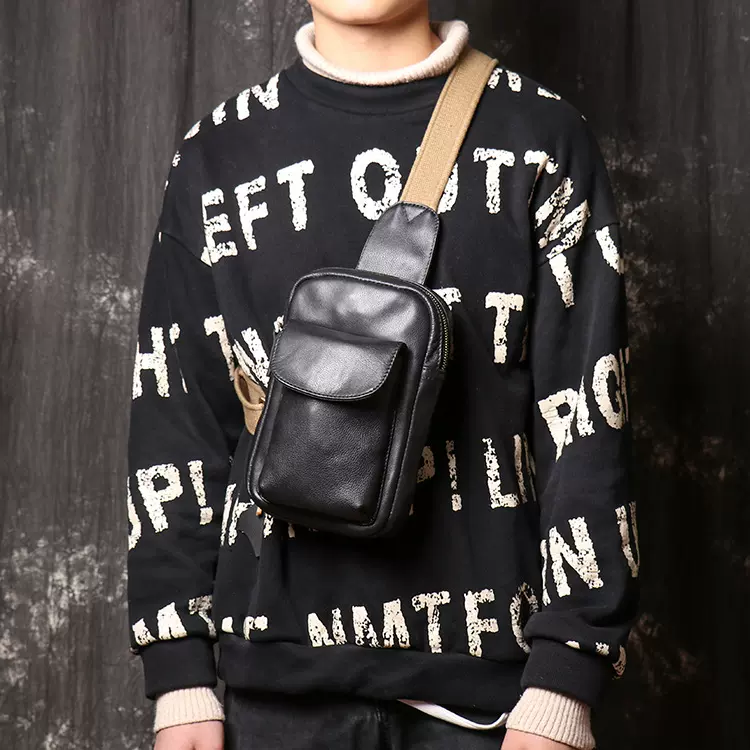 跨境代发新款真皮男包牛皮男士贴身胸包女休闲单肩包大容量斜挎包