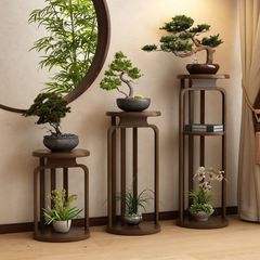 中国式円形花台ベランダ花棚棚実木植木鉢棚客間着地円形花棚円形