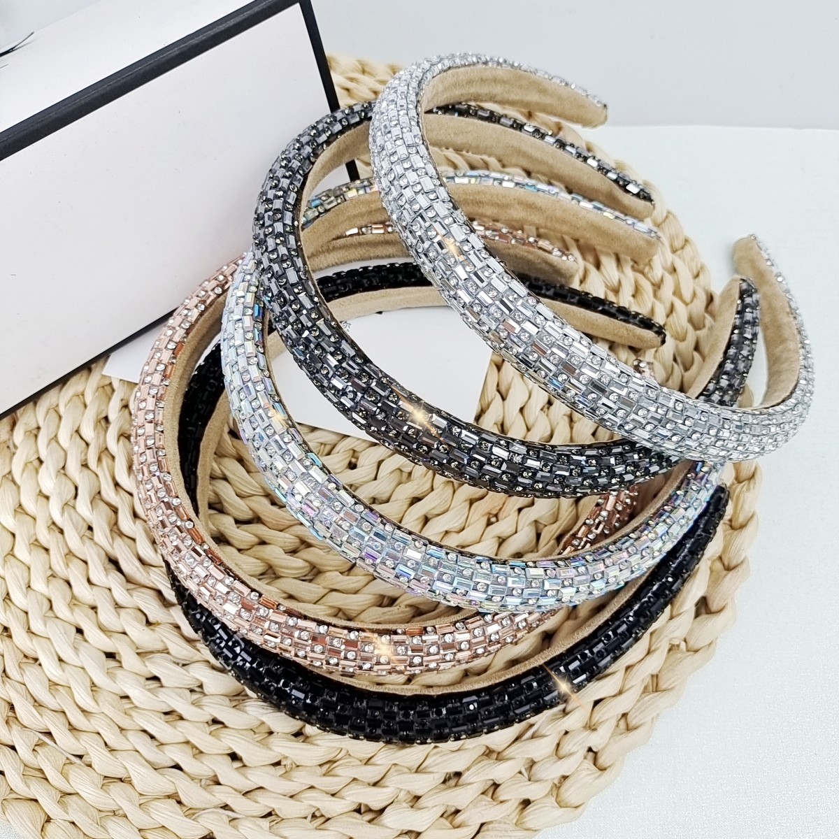 法式復古窄邊水晶鑲鑽發箍滿鑽閃亮潮流宴會派對頭箍時尚簡約髮飾