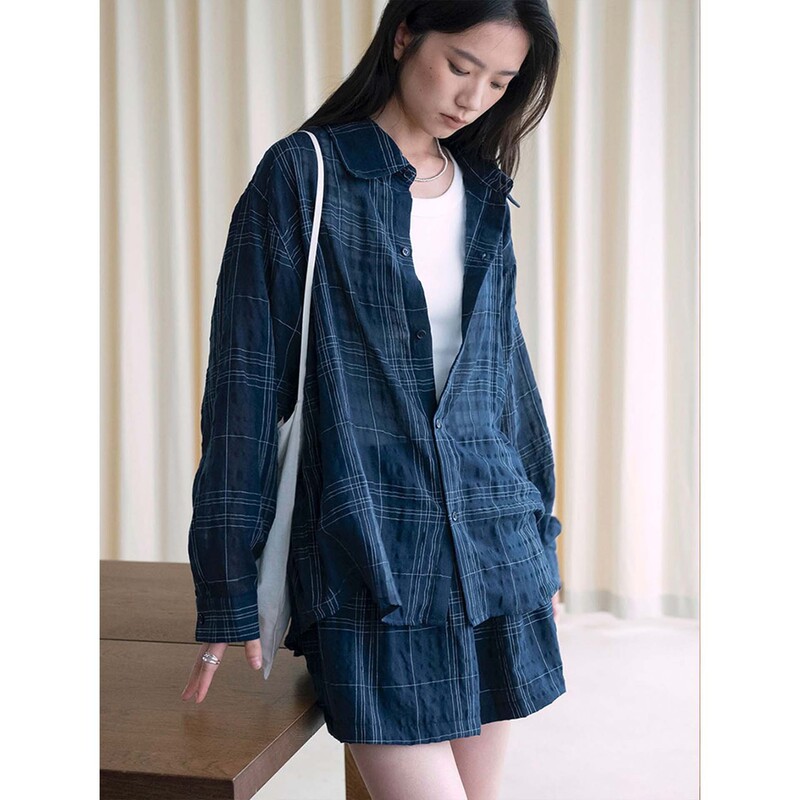 Early autumn new Korean retro intellectual style breathable textured shirt, loose silhouette top for women Early autumn new Korean retro intellectual style breathable textured shirt, loose silhouette top for women