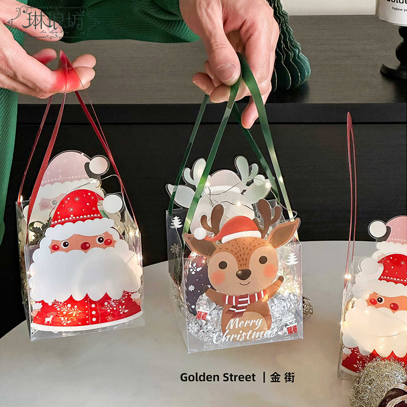 Navidad paz fruta caja portátil flores regalo embalaje bolsa de mano Santa Claus ciervos dibujos animados perspectiva bolsa