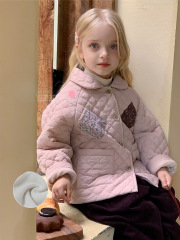 女童碎花夾棉外套2023冬季新款內里加絨棉服韓版兒童加厚保暖棉衣