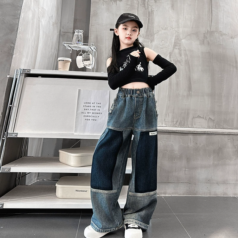 Autumn jeans, children's trousers, for teenagers, loose straight fit, for secondary school