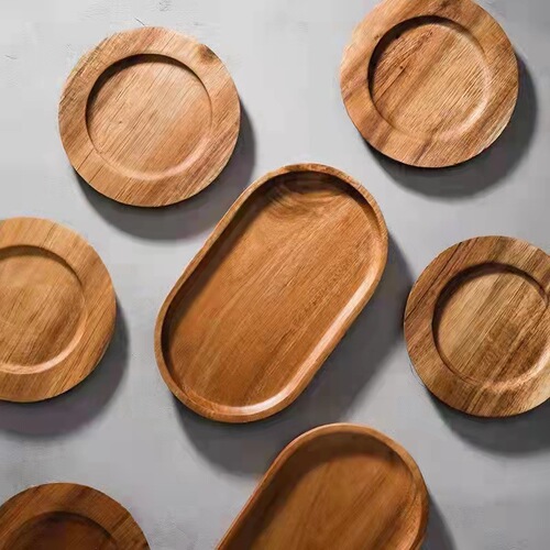 Japanese wooden coaster breakfast tray mug base Nordic round acacia tea snack tray retro insulation pad