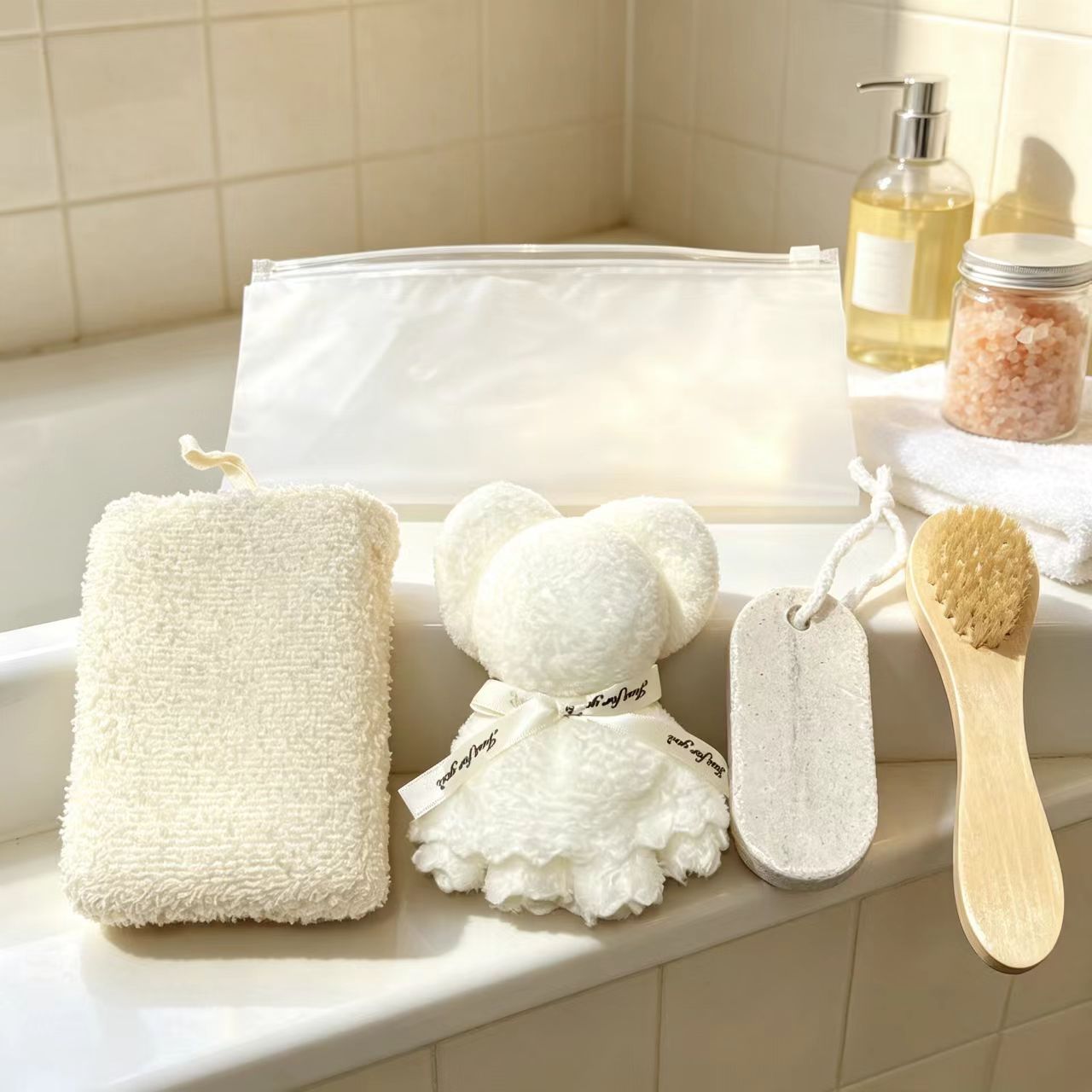 Set de Baño de Madera con Corazón de Madera de Masaje para Baño y Regalo