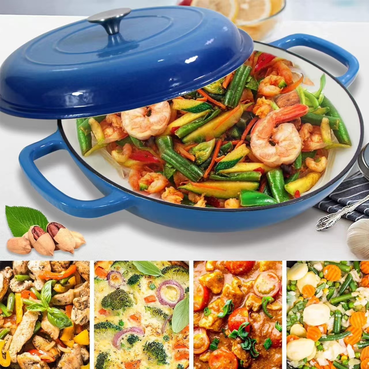 Cross-border 30cm Double-handled Non-stick Seafood Pot, Compatible With All Cookware, Cast Iron Enamel Soup Pot_voghion.com