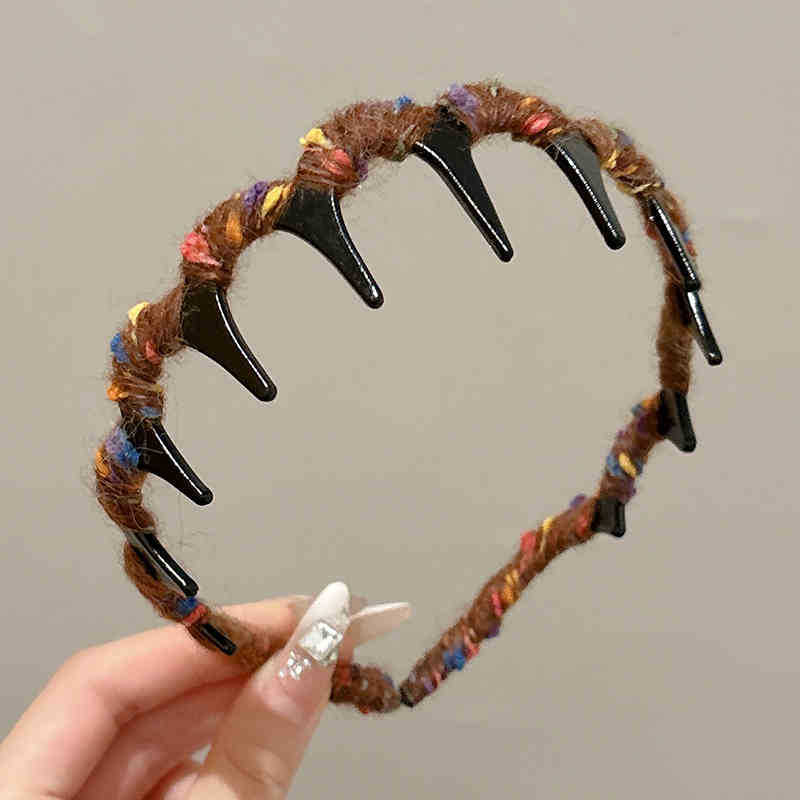 Alto cráneo de lana ondulado banda de cabello para mujeres lavado de cara maquillaje especial banda de cabello con dientes antideslizante acabado de cabello agrupado tocado