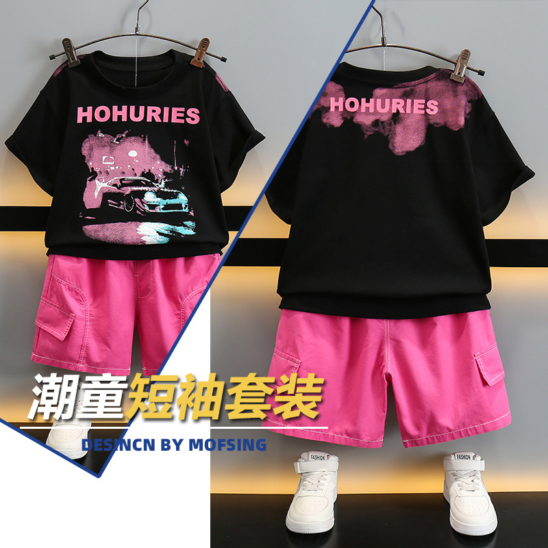 5714 Traje de camiseta con letras para niños 2025 Nuevo estilo Ropa de verano para niños Traje de dos piezas de manga corta de verano para bebés