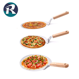 In-Stock Thick Stainless Steel Pizza Transfer Spatula 10inch Round Wooden Handle Pizza Spatula Cake Transfer Spatula 10inch