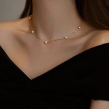 正品S925纯银满天星诸暨5A强光淡水珍珠项链气质时尚设计感锁骨链