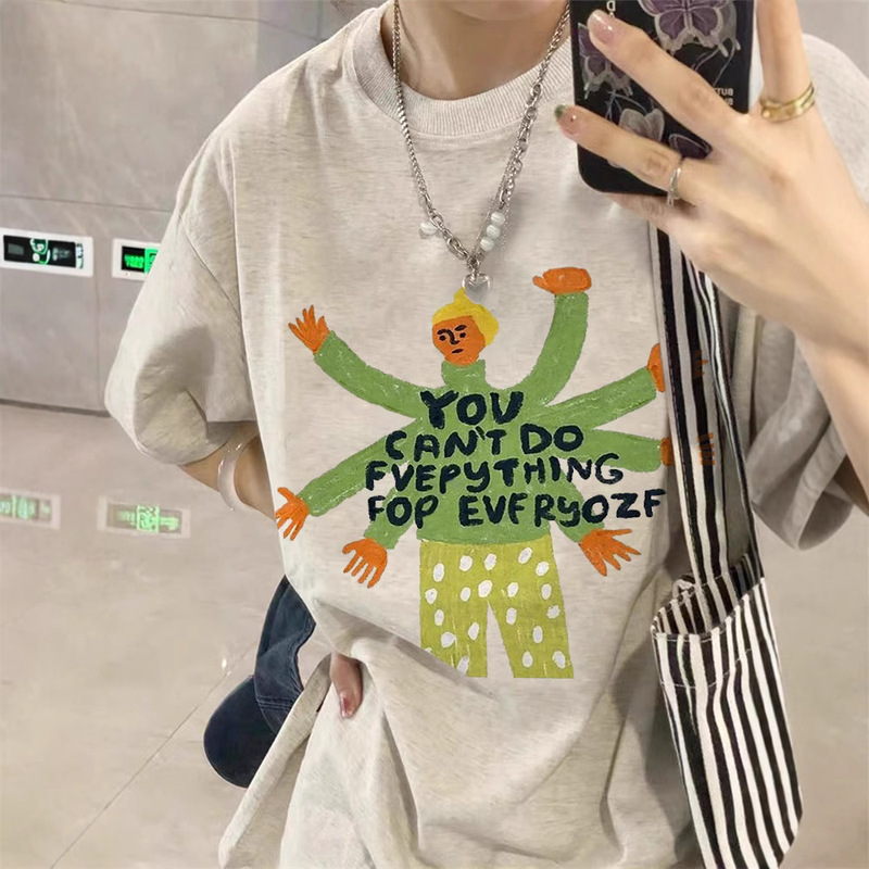 Cartoon Printed Cotton Short-sleeved T-shirt Women's Summer New Loose plus size chubby girl Mid-length Slim-fit Half-sleeved Top