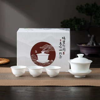 定制兴泥匠潮州功夫茶具套装家用白瓷泡茶碗礼品赠送商务礼盒