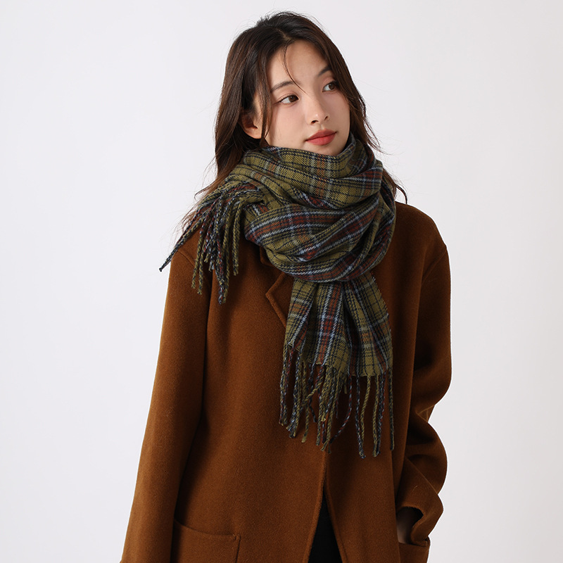 Sciarpa scozzese verde, versatile per le donne in autunno inverno, calore personalizzato di alta qualità, scialle e collo, nuovo stile coreano_voghion.com