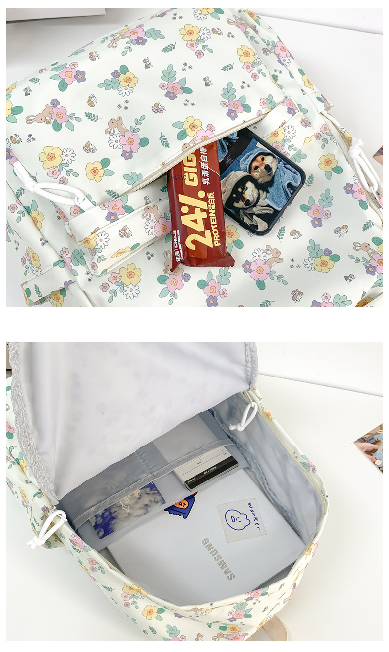 738g Weight Polyester Lining Material Sewing Thread Fashion Element Zipper Closure Type Double Shoulder Straps Strap Type Casual, School, Daily Occasion Nylon Material Waterproof Function Back To School Festival School Backpack Backpack Flower, Strawberry Pattern All Seasons Season Women's Gender Classic Style Style Square Shape Waterproof Flower Strawberry Casual School Daily School Backpack 29