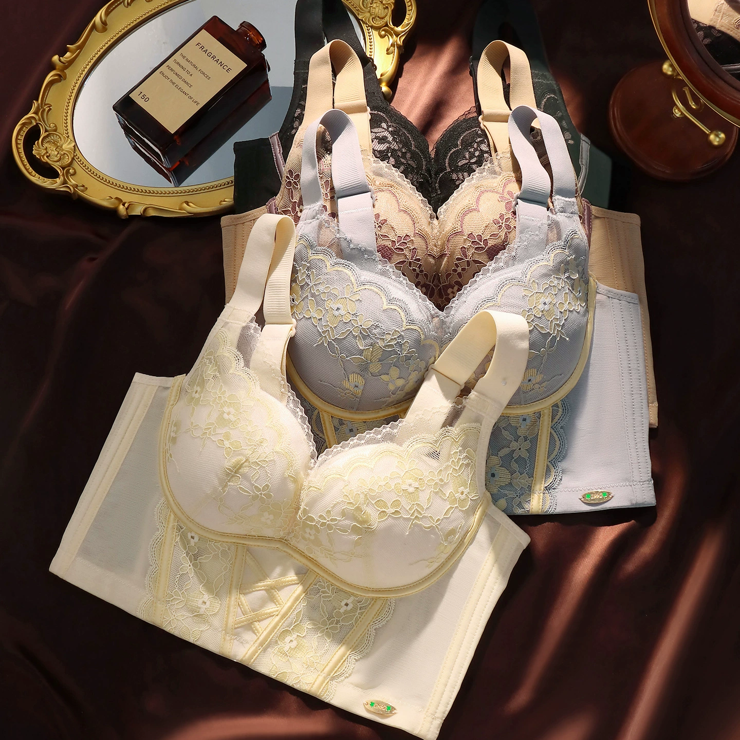Silk vest, oil contains rose, underwear, wireless bra, push up bra