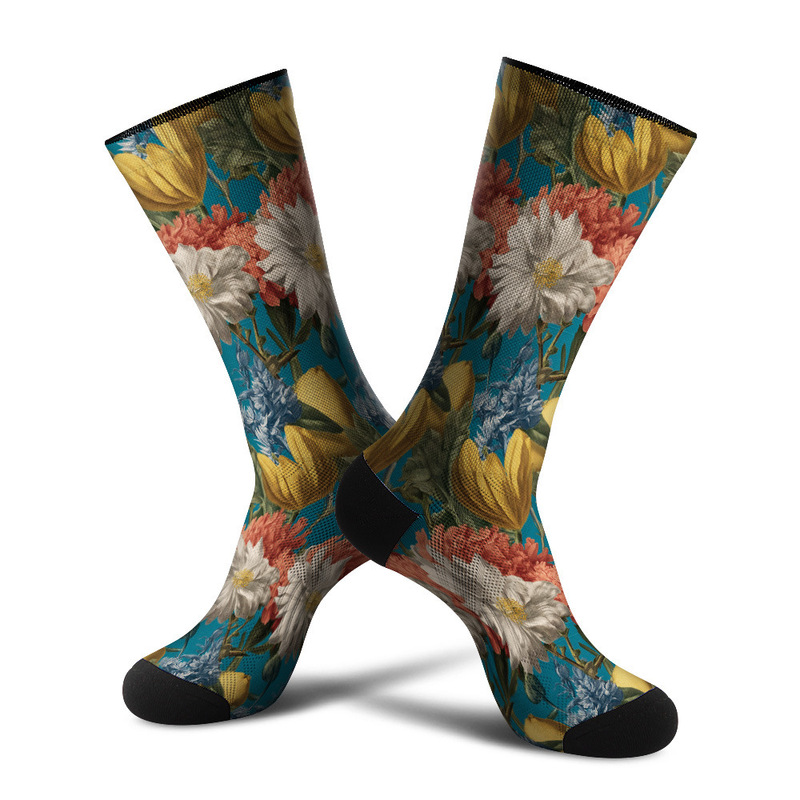 360 Seamless Digital Printing 3D Digital Printing Trendy Socks Colorful Yellow White Pink Blue Green Leaf Floral Stockings 360 Seamless Digital Printing 3D Digital Printing Trendy Socks Colorful Yellow White Pink Blue Green Leaf Floral Stockings