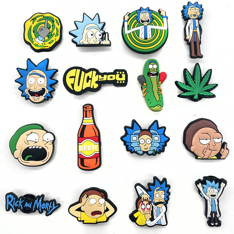 Rick and Morty Cartoon Cute Hole Shoes Shoes Flower Decorative Buckle PVC Soft Glue Funny Anime Garden Shoes Shoe Buckle