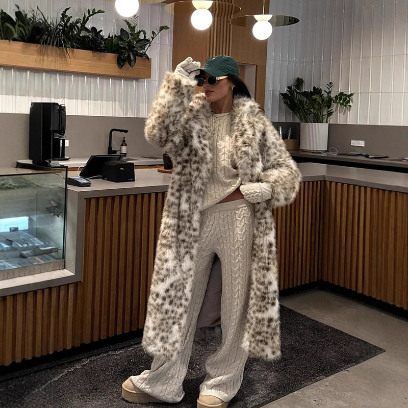 Cross-Border Extended Suit Collar Faux Fur Imitation Mink Fur Coat Eco-Friendly Leopard Print Spotted Plush Jacket