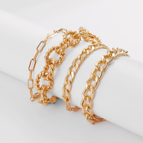 Amazon Bestselling Metal Bracelet Set, European and American Cross-Border Personalized Thick Chain Bracelets, Polished Multi-Layer Open Bracelet