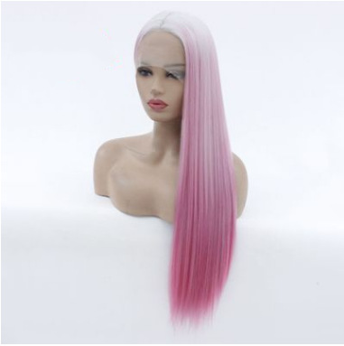 Fibra química europea y americana, encaje frontal, degradado blanco, rosa, cabello largo recto, fábrica al por mayor LW0137