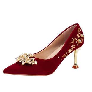 Wedding Shoes for Women, Bridal Shoes That Are Not Tiring for the Feet, Wedding Shoes, Chinese-Style Hexiu Wedding Dress, Two-Wear Red High Heels, Niche Feel