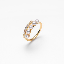 时尚个性珍珠戒指女小众气质设计感个性开口食指戒可调节简约指环