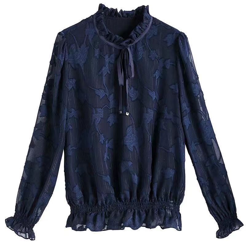 시폰 셔츠 여성용 긴팔베이스 셔츠 2023 새로운 스타일 어머니의 느슨한 서양 스타일 쉬폰 셔츠 배꼽 커버 탑