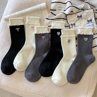 Bubble lace socks children's love embroidery tube socks ins tide love spring and autumn Japanese mesh infrared wear stockings