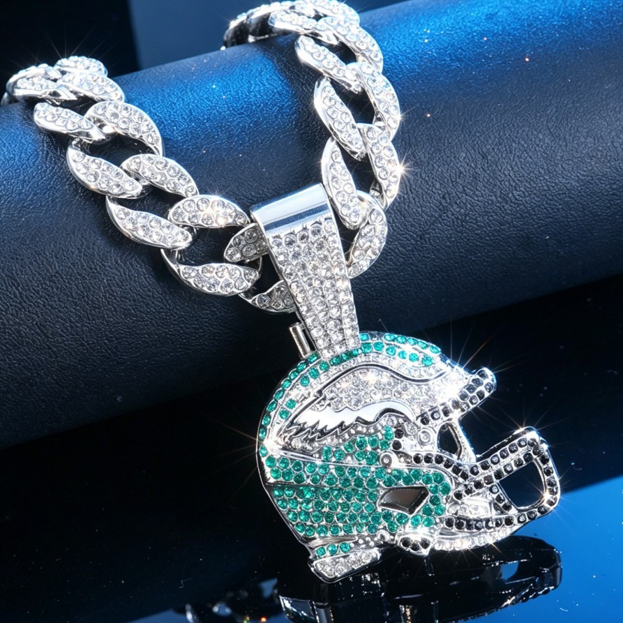 Hip Hop Cross-Border Rock Collar Deportivo Rugby Casco Super Bowl Colgante de Moda Cuba Chain Hombre