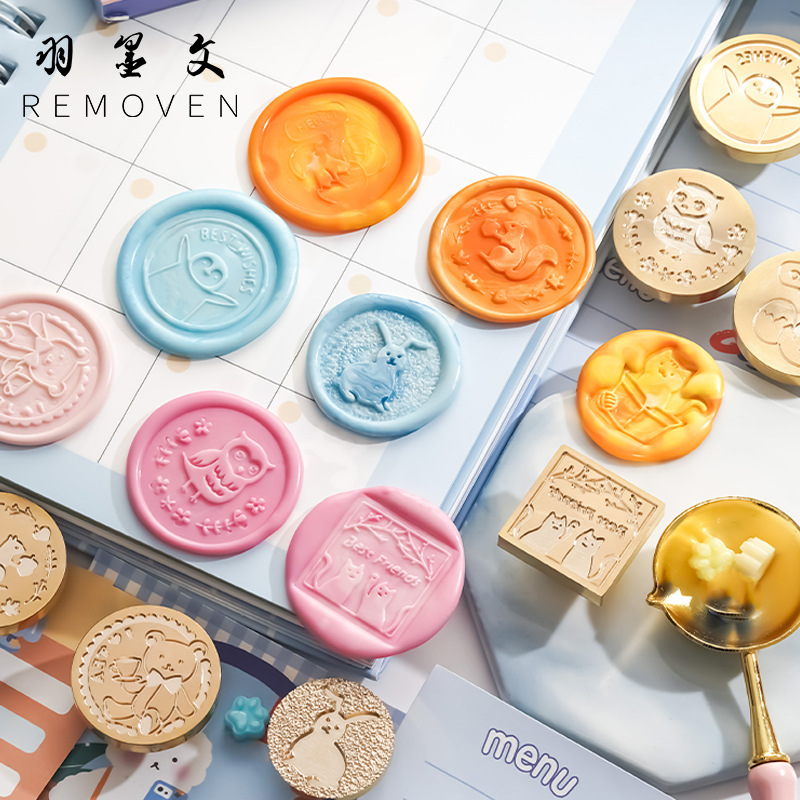 Original fire paint seal new cute little animal handbook seal greeting card letter invitation DIY fire paint seal head