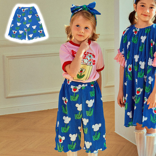 Children's Boys and Girls Pants 2025 Summer New Bebe Korean Style Children's Casual Full Printed Pleated Pants
