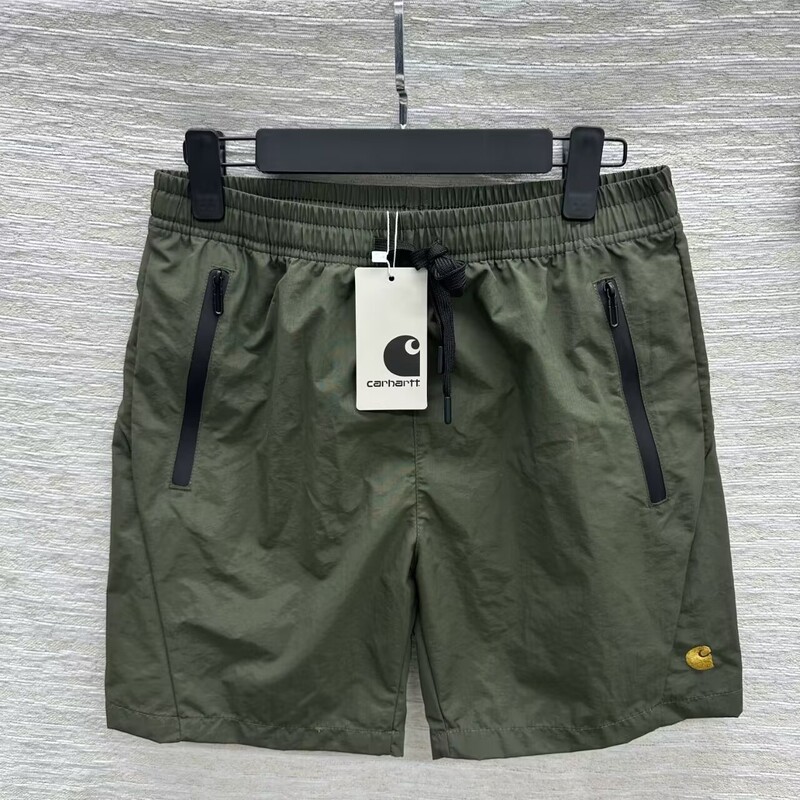 Cross-Border Am Carhartt Solid Color Drawstring Workwear Casual Shorts with Zipper Pockets