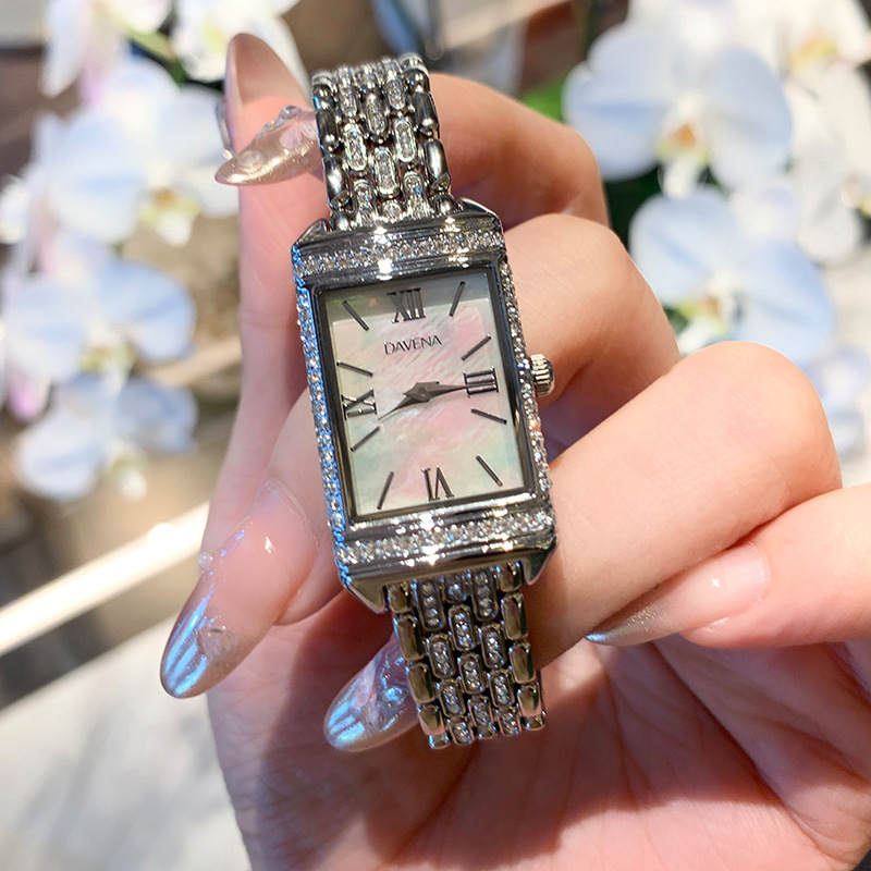 Davena Tiweina Mother-Of-Pearl Dial Full Diamond Women's Square Watch Accessible Luxury Niche Elegant High-End Brand Authentic