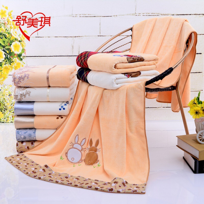 Wholesale embroidered lace absorbent bath towel patch cartoon plain color fine fiber spring and summer beach towel daily towel