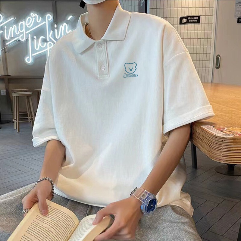 Men's Turn-down Collar Pure Cotton Short Sleeve T-shirt, Summer Plus Size Loose Fit Polo Shirt, Trendy Brand Ins Half Sleeve Casual Versatile Top Men's Turn-down Collar Pure Cotton Short Sleeve T-shirt, Summer Plus Size Loose Fit Polo Shirt, Trendy Brand Ins Half Sleeve Casual Versatile Top