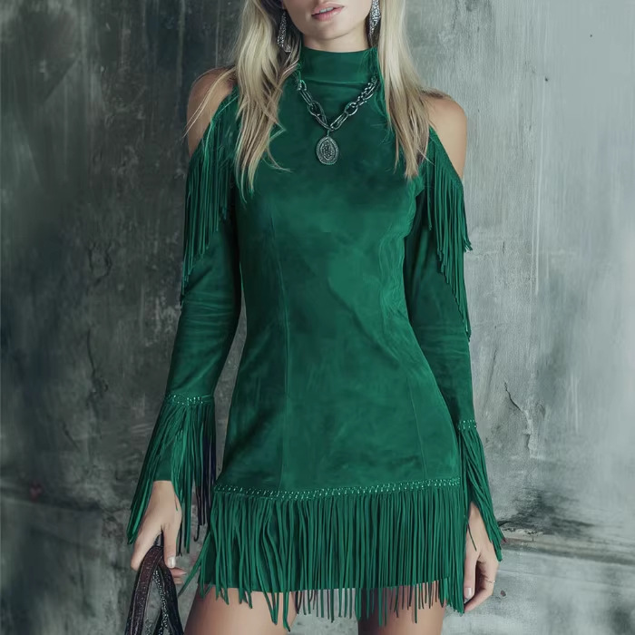 New Amazon Cross-Border European and American Style Tassel Fashion Sexy Slim-Fit Dress New Amazon Cross-Border European and American Style Tassel Fashion Sexy Slim-Fit Dress