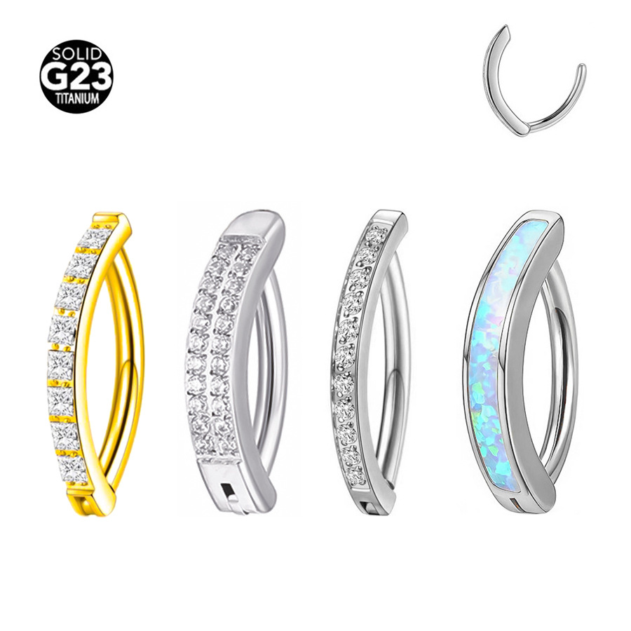Titanium Navel Piercing Inverted Double Row Diamond Belly Ring_voghion.com