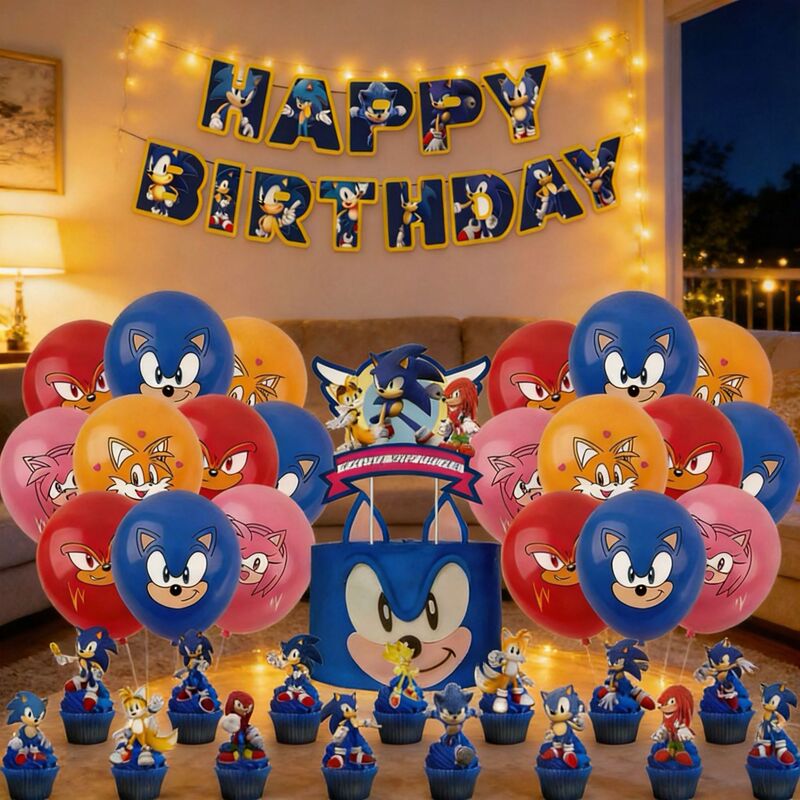 New Sonic the Hedgehog Themed Birthday Decorations Children's Party Atmosphere Scene Balloon Flag Set New Sonic the Hedgehog Themed Birthday Decorations Children's Party Atmosphere Scene Balloon Flag Set