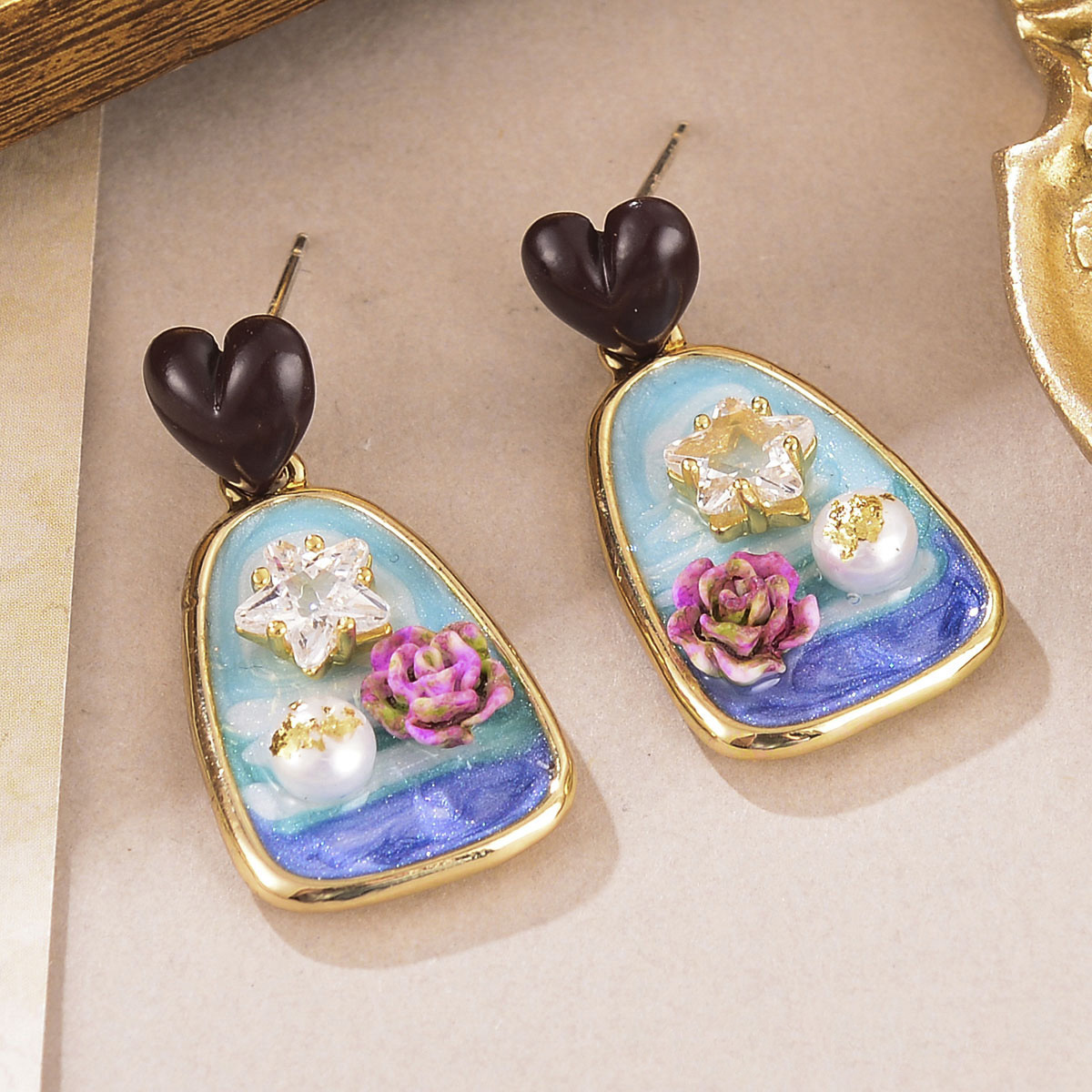 1 Par Retro Flor Enchapado Metal Pendientes De Gota Pendientes display picture 9