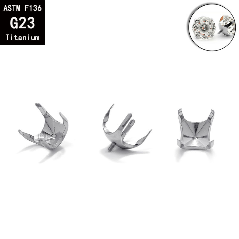 G23 Titanium Rose Cut Round Bottom Four-Prong Earring - Flat Back Labret Stud for Ear Lip Nose Piercing detail image 7