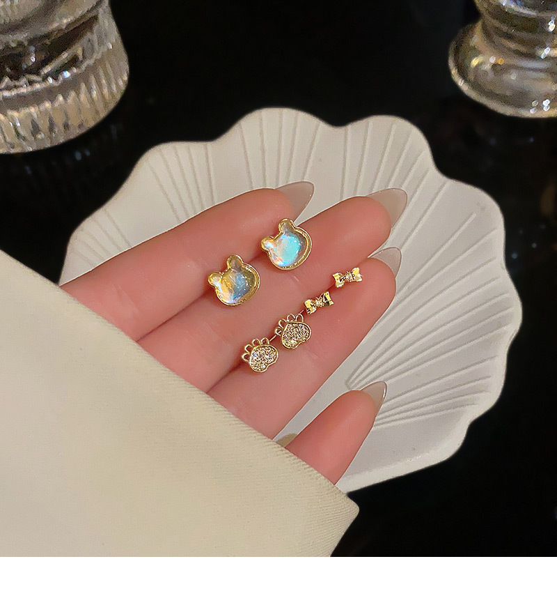 Copper Material 1 Set Simple Style Geometric Enamel Plating Inlay Copper Rhinestones Cat's Eye Stone Shell Earrings
