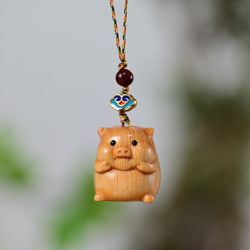 Thuja Wood Zodiac Car Keychain Pendant for Men and Women Cute Exquisite Mobile Phone Chain Safety Bag Hanging Ornaments