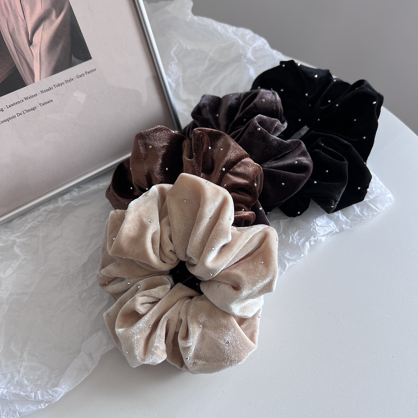 Samt Haar-scrunchie Mit Strass Für Pferdeschwänze Und Hochsteckfrisuren_voghion.com