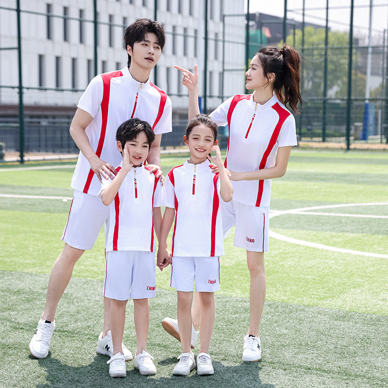 어린이를위한 여름 스탠드 칼라 반팔 스포츠 슈트 스퀘어 댄스 탁구 배드민턴 공기 배구 남성 및 여성 운동복