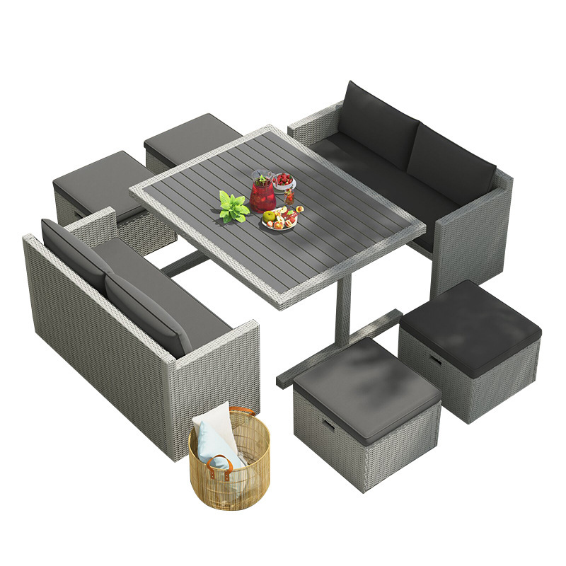 Sofá de caña de ocio al aire libre patio jardín fusionado almacenamiento mesa de caña tabla de piedra tabla de madera de plástico tabla al aire libre